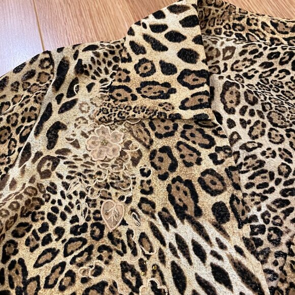 Vintage Leopard Print Collared Button-Up Blouse - M - Picture 8 of 16